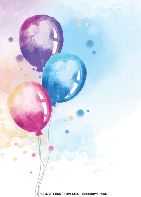8+ Beautiful Watercolor Balloons Birthday Invitation Templates | Beeshower Invitations, Ideas, Balloon Template, Watercolor Birthday Cards, Balloon Invitation, Birthday Balloons, Watercolor Birthday, Balloon Illustration, Birthday Invitations Kids