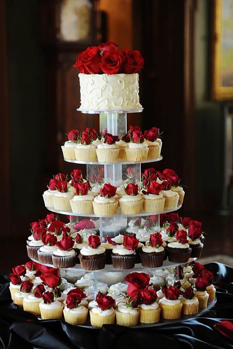 Totally Unique Wedding Cupcake Ideas ❤ See more: http://www.weddingforward.com/unique-wedding-cupcake-ideas/ #weddings Wedding, Wedding Decorations, Wedding Venues, Red Wedding, Unique Weddings, Red And White Weddings, Wedding Food, Wedding Treats, Beautiful Weddings