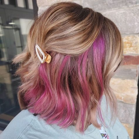 Peekaboo highlights can let you experiment with new hair colors. They can be hidden under the top layer of hair for feisty results or tweaked in various ways. Click the article link for more photos and inspiration like this // Photo Credit: Instagram @allcutupsalon // #blackhairwithpeekaboohighlights #caramelpeekaboohighlightsondarkhair #peekaboohighlights #peekaboohighlightsondarkhair #peekaboohighlightsondarkhairpictures #peekaboohighlightsred #purplepeekaboohighlights #redpeekaboohighlights Inspiration, Peekaboo Highlights, Pink Peekaboo Highlights, Peekaboo Color, Peekaboo Hair, Pink Peekaboo Hair, Blonde Peekaboo Highlights, Peekaboo Hair Colors, Colorful Highlights In Brown Hair