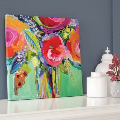 Showcasing an up-close depiction of bright blooms in a bouquet, this contemporary print serves as a floral focal point in any room in your home. Its vibrant pink, green, purple, and orange tones instantly energize and brighten your existing arrangement, while its lovely image adds artful appeal to your space. Made in the United States, this wrapped canvas includes hanging accessories so it’s easy to mount this design on an open wall. Size: 12" H x 12" W x 0.75" D, Format: Wrapped Canvas, Matte C Wall Art, Tela, Canvas Prints, Messenger, Toile, Painting Prints, Artesanato, Kunst, Sanat