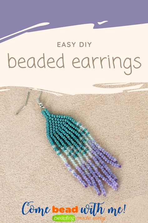 Design and make your own beaded fringe earrings with this free template. Easy to follow step by step instructions. #beadedearrings #diyearrings Bracelets, Bead Jewellery, Bijoux, Crochet, Bead Earrings, Diy Beaded Earrings Tutorial, Beaded Fringe Earrings Tutorial Free Pattern, Beaded Earrings Diy, Beaded Earrings Tutorials