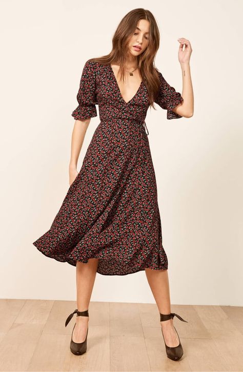 Outfits, Casual, Women's Fashion Dresses, Reformation Dress, Midi Wrap Dress, Midi Dress With Sleeves, Midi Dress Casual, Midi Dress, Wrap Dress