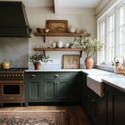 Home Décor, Interior, Green Kitchen Cabinets, Green Cabinets, Blue Kitchen Cabinets, Best Kitchen Colors, Neutral Kitchen Colors, Modern Rustic Paint Colors, Modern Farmhouse Color Palette