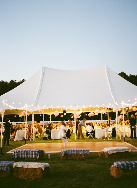 outdoor tent reception. I like the dance floor outside of the tent. no hay.. Tent Wedding, Reception Decorations, Tent Reception, Outside Wedding, Wedding Tent, Marquee Wedding, Outdoor Wedding, Backyard Wedding, Wedding Seating
