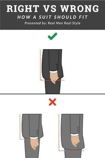 Dress for success: Getting the length right - just about middle of the fingers when loosely extended. Fitness, Suits, Men's Fashion, Mens Style Guide, Men Style Tips, Mens Suit Fit, Suit Fit Guide, Men’s Suits, Mens Fashion Suits