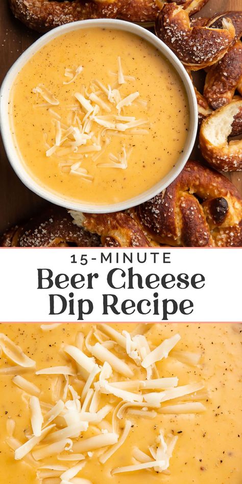 Rich and oh-so-cheesy, this creamy beer cheese dip is equal parts easy and delicious. Made from a buttery roux seasoned with garlic and paprika, with a touch of spicy brown mustard, lots of sharp cheddar, and all the flavor of your favorite beer. Ready in roughly 15 minutes, it's perfect for an appetizer, party food, or game-day snack. Snacks, Appetisers, Dips, Appetiser Recipes, Margaritas, Beer Cheese Dip, Cheese Dip, Cheese Dips, Beer Cheese