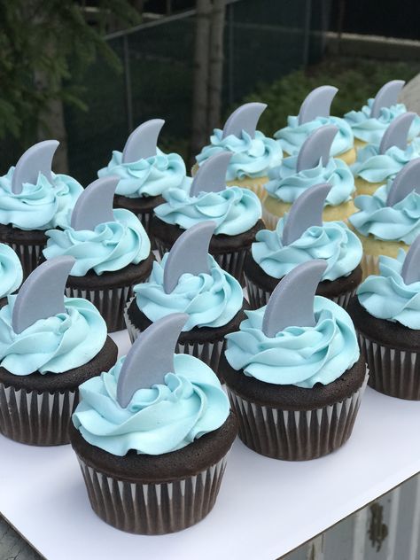 Cake, Shark Fin Cupcakes, Shark Cupcakes, Shark Cake Pops, Shark Cake, Shark Birthday Cakes, Shark Themed Cakes, Shark And Mermaid Birthday Party Cake, Shark Cookies
