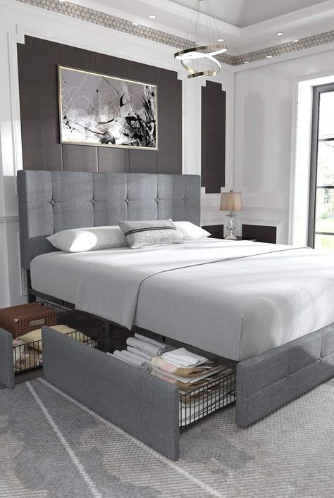 Bed With Storage Headboard, Bed Frame With Under Storage, Modern Bed Frame With Storage, Bed Frame Ideas With Storage, Platform Bed With Drawers, Bed With Storage Drawers, Bed Frame With Storage, Platform Bed With Storage, Beds With Storage Drawers