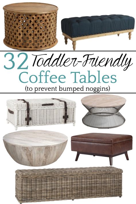 32 of the Best Kid Friendly Coffee Tables | A round-up of the best coffee tables for toddlers and kids with rounded corners, non-breakable materials, easy clean-up from spills, and no tipping. Coffee Tables, Home Décor, Decoration, Inspiration, Boho, Modern Farmhouse, Ikea, Home Décor Accessories, Kid Friendly Coffee Table