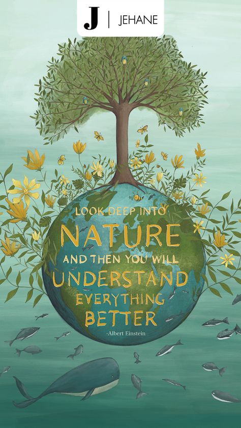 A celebration of the planet with a quote by Einstein. Planet earth with a tree and flowers, and whales swimming. #editorialillustration #einstein #environment #floral Nature, Our Planet Earth, Earth Quotes, Save Mother Earth Poster, Planet Earth Poster, Save Planet Earth, Mother Earth Art, Save The Planet, Our Planet