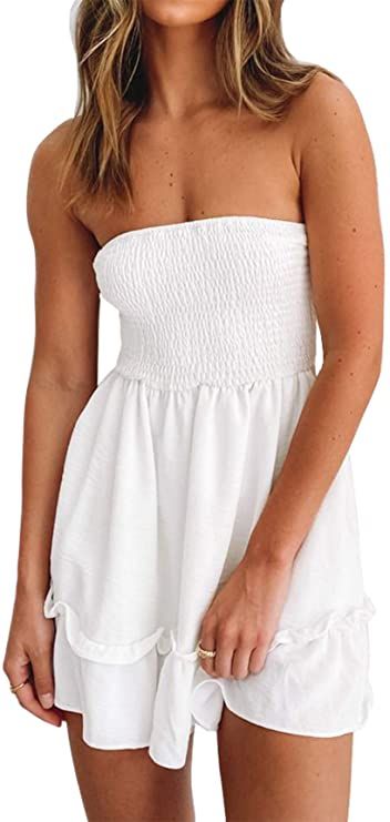 Tube Top Dress for Women Summer Solid Strapless Mini Dresses, Off The Shoudle Ruffle Beach Dress at Amazon Women’s Clothing store Ballet, Tube Top Dress, White Tube Top Dress, Summer Tube Dress, White Strapless Sundress, Summer Tube Top, Strapless Sundress, Strapless Mini Dress, Strapless Summer Dress