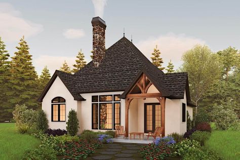Single-Story 2-Bedroom Storybook Cottage Home with Single Garage (Floor Plan) House Plans, Cottage Style House Plans, Cottage House Plans, Cottage Floor Plans, Small Cottage Homes, Cottage Plan, Cottage House, House Styles, Cottage Homes