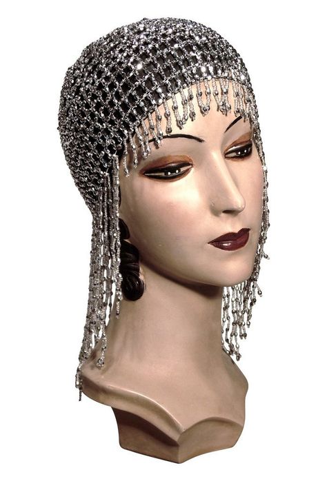 1920s Headband Styles Flapper Style Jazz Cap in Silver $28.00 AT vintagedancer.com