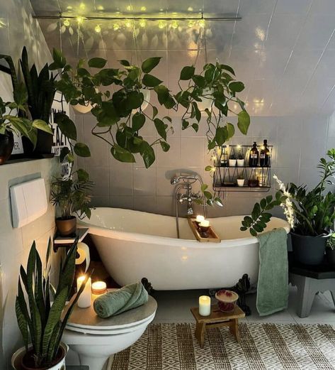 Bath, Home, Inspiration, Bathroom, Boho Bathroom Ideas, Boho Bathroom Decor, Bathroom Plants, Bathroom Plants Decor, Zen Spa Bathroom Ideas