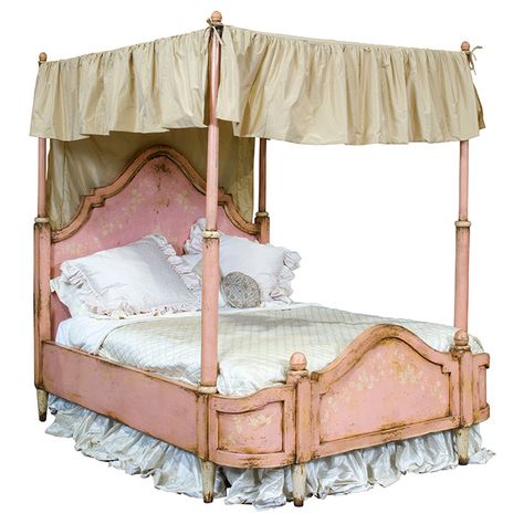 Vintage Pink Painted Canopy Bed Pink Bedding, Vintage Bed, Pink Headboard, Pink Princess Bedding, Vintage Pink, Canopy Bed, Princess Canopy Bed, Room Decor, Painted Beds