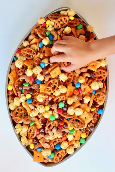 Touchdown Snack Mix | The BakerMama Snacks, Ideas, Desserts, Muffin, Amigurumi Patterns, Game Day Food, Popcorn Snacks, Snack Mixes, Popcorn Treats