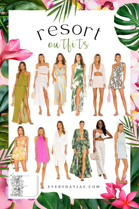 Dinner At Beach Outfit, Hotel Outfit Ideas Summer, Bali Shopping Clothes, Summer Themed Outfits, Elegant Beach Outfit Classy, Pool Dress Summer Outfits, Vacation Tropical Outfits, Summer Theme Party Outfit, Pool Party Ideas Outfit