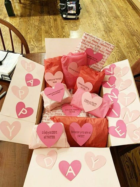 Care Packages, Diy Valentine Gifts For Boyfriend, Care Package For Boyfriend, Diy Anniversary Gifts For Him, Valentines Day Care Package, Valentines Presents For Boyfriend, Valentine Gifts For Girlfriend, Gifts For Valentines Day, Valentines Gift For Boyfriend Baskets