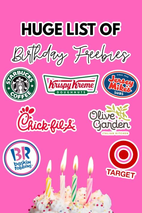 Birthday Freebies list Free Birthday Gifts, Birthday Rewards, Free Birthday Stuff, Birthday Free Stuff, Birthday Deals, Birthday Freebies, Freebies On Your Birthday, Free Birthday Food, Free On Your Birthday