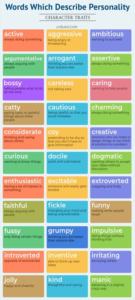 Learn English words which describes someone's behaviour, personality and character straits Arrogant, Aggressive, Care, Caring, Succeed, Pins, Arguing, Other People, Pretend