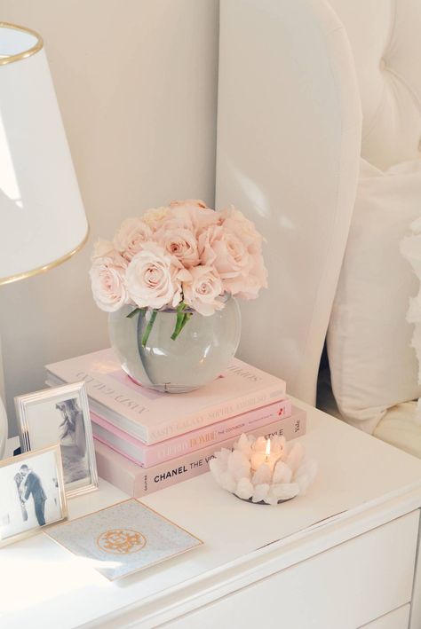 Home Décor, Amazon Home Decor, Pink Desk Decor, Nightstand Decor, Cute Nightstand Decor, Nightstand Ideas, Home Decor Items, Decorating Nightstands Bedroom, Nightstand Styling