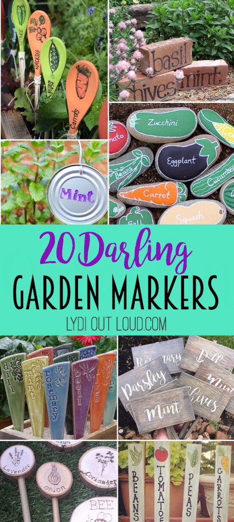 20 Darling Garden Markers! Garden markers can be just as beautiful as the flowers, herbs and vegetables that they mark! These 20 ideas to buy or DIY will spruce up any garden! Container Gardening, Tuin, Homesteading, Garten, Garten Ideen, Tips, Markers, Diy Garden, Garden Markers