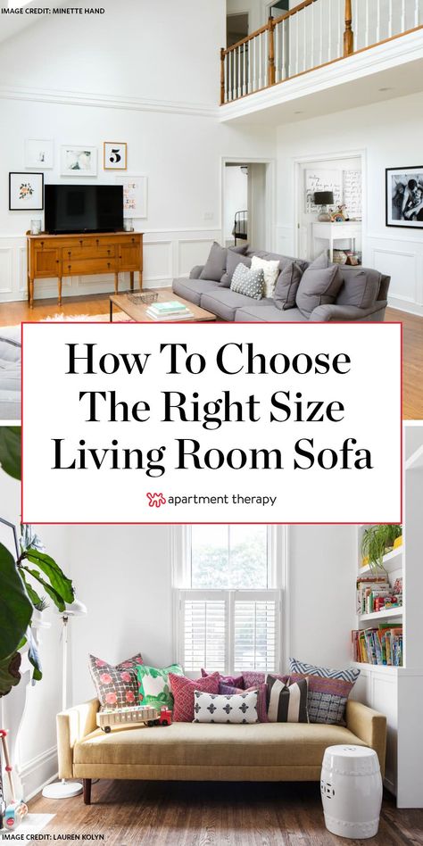 How to choose the correct size living room sofa. #livingrooms #sofa #smallspaces #livingroomideas #designhacks #livingroomdecor #livingroomsofa Inspiration, Design, Architecture, Apartment Therapy, Apartment Size Sofa, Apartment Size Furniture, Sofas For Small Spaces, Apartment Sofa, Small Living Room Layout