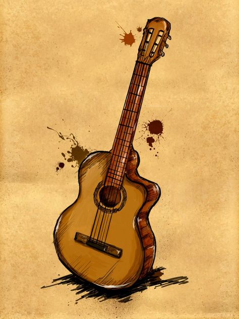 Music Guitar Art, Guitar Images, Guitar Posters, Guitar Art, Music Art, Music Painting, Guitar Painting, Guitar Drawing, Music Drawings