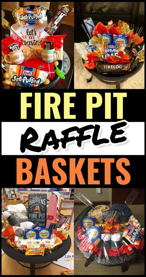 Fire Pit Raffle Basket Ideas as Raffle Prizes for Adults, Fundraising, Auction Baskets, Work Door Prizes or as gift baskets for a company party, jack and jill stag and doe raffle, office holiday party, fall festival PTO PTA school charity gala event, bunco or bingo game night prize or as cheap, easy and UNIQUE homemade gifts - makes a great housewarming gift idea too. Diy, Fire Pit Raffle Basket Ideas, Fire Pit Gift Basket, Cooler Raffle Basket Ideas, Raffle Basket Ideas Fundraising Cheap, Game Night Gift Basket, Family Game Night Gift Basket, Liquor Basket Ideas For Raffle, Unique Raffle Basket Ideas Fundraising