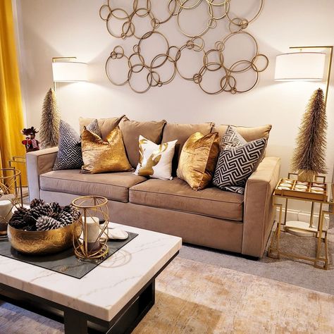 Floor Lamps, Decoration, Ideas, Home Décor, Sofas, Art, Black End Tables, Gold Couch, Living Room Sofa
