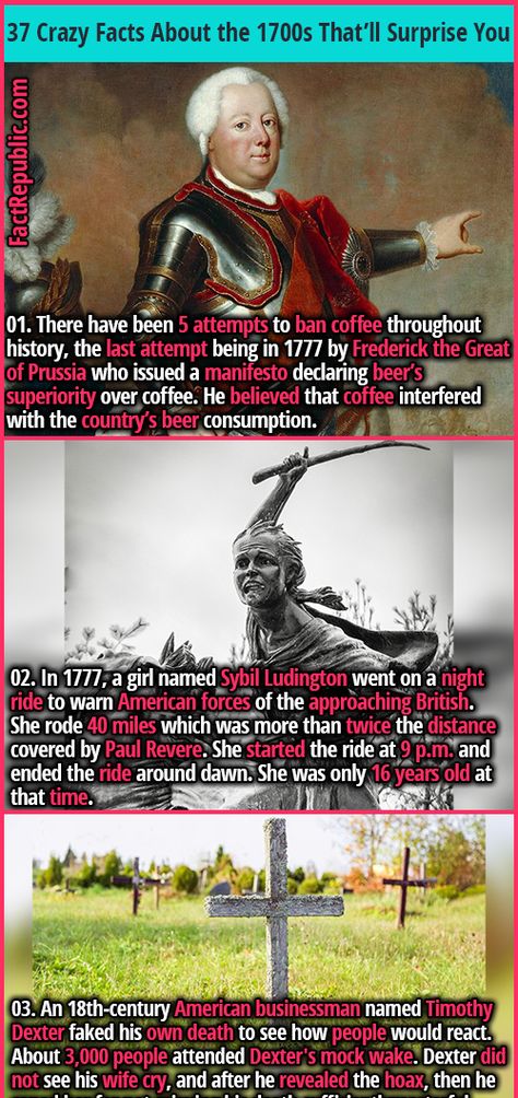 37 Crazy Facts About the 1700s That’ll Surprise Even the History Nerds | Fact Republic Country, Life Hacks, Humour, World History, Drunk History, Funny History Facts, Weird History Facts, Facts About America, Interesting History