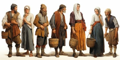 Threads of the Past: Exploring Medieval Peasants’ Attire Medieval Peasant Art, Medieval Clothing Peasant, 1300s Fashion, 1100s Fashion, Peasant Outfit, Peasant Clothes, Medieval Fantasy Clothing, Medieval Germany, Peasant Clothing