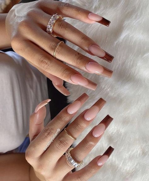 @taelarshenell Nail Designs, Trendy Nails, Coffin Nails Designs, Square Nails, Acrylic Nails Coffin Short, French Tip Acrylic Nails, Long Acrylic Nails, Brown Acrylic Nails, Cute Acrylic Nail Designs