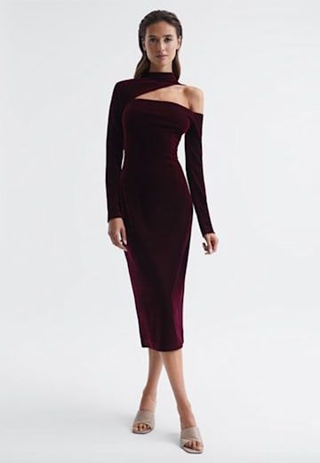 Best velvet dresses & blazers for your party wardrobe: From M&S to ASOS | HELLO! Long Sleeve Dress, Burgundy Velvet Dress, Midi Dress, Midi Dress Bodycon, Form Fitting Dress, Dress And Blazer, Dress And Blazer Outfit, Velvet Dress, Shoulder Dress