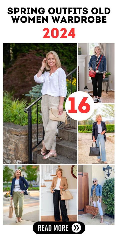 The Spring Wardrobe Old Women 2024 offers classy and elegant spring outfits for 60-year-old women. Each piece is designed to provide a sophisticated and graceful look, perfect for women who prefer a touch of luxury in their attire, blending classic elegance with modern sophistication. Spring Wardrobe, Early Spring Outfits Casual, Fashion For 60 Year Old Women, Outfits For Older Women Over 60, Outfits For 60 Year Old Women, Spring Outfits Women, Clothes For Women Over 60, Stylish Outfits For Women Over 50, Spring Outfits Casual