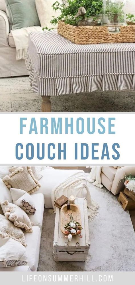 Farmhouse Couch, Farmhouse Sofa, Farmhouse Pillows, Farmhouse Living Room Furniture, Farmhouse Blankets, Farmhouse Decor Living Room, Couch And Ottoman Ideas, Country Couches, Sofas For Small Spaces
