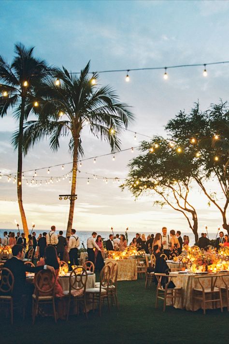 Glowy oceanfront evening wedding reception at The Four Seasons Resort Lanai in Hawaii. Brought to life by Florist- Mandy Grace Designs, Planner- Ked & Co and Photographer- Ashley Goodwin. Design, Wedding Decor, Beachside Wedding Reception, Oahu Wedding Reception, Beach Wedding Reception, Beachside Wedding, Beach Wedding, Beachy Wedding, Dream Beach Wedding
