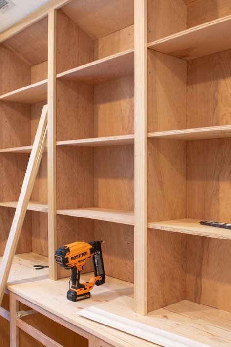 Adding poplar to the DIY bookshelves Wardrobes, Diy Built In Shelves, Diy Bookshelf Plans, Built In Shelves, Diy Bookshelf Wall, Built In Wall Shelves, Built In Bookcase, Build Shelves, Diy Bookshelf Design