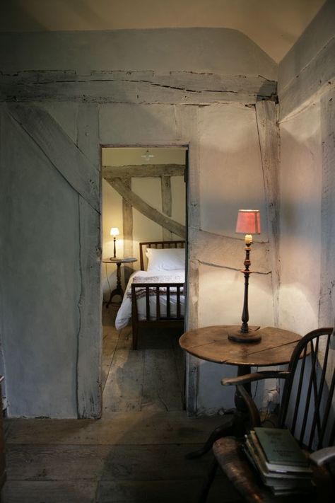 I'm laughing so hard because of how they've cut a doorway into the middle of the brace there but I'm pinning it because of the walls with their white wash and the wide floors.   Suffolk, 16thC Interior, Home Décor, Home, Bedroom Furniture, Cottage Interiors, Cottage Interior, Old Cottage, Cheap Home Decor, Rustic Interiors