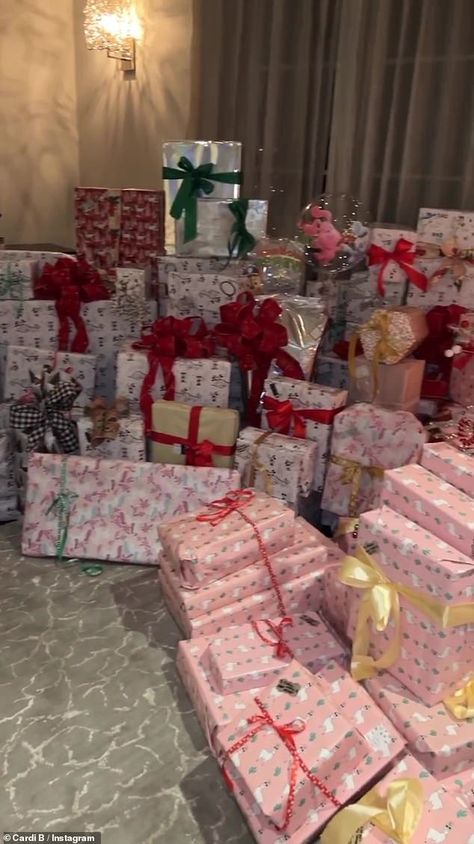 Mountains of presents: Later on Friday evening, the Bronx, New York native took back to her Instagram page and gave her 146 million fans and followers a glimpse at the plethora of gift piled up in her living room Vintage, Gifts, Natal, Christmas Gifts For Her, Presents, Christmas Gifts, Christmas Presents, Best Christmas Gifts, Christmas Room