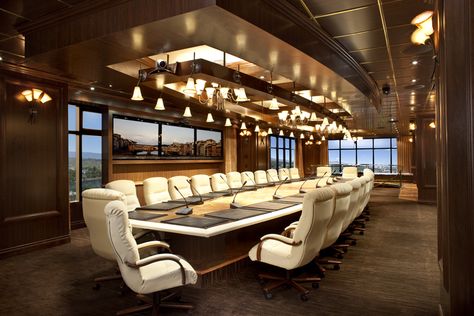 Whether you use it for an in-person gathering of your top executives or as a video-conferencing command center to engage partners all over the world, our stunning 4,000 square foot, 2-story Executive Boardroom  must be seen to be believed. Interior, Conference Room Design, Meeting Room Design Office, Business Office Design, Business Office Decor, Corporate Office Design, Corporate Interiors, Meeting Room Design, Luxury Office