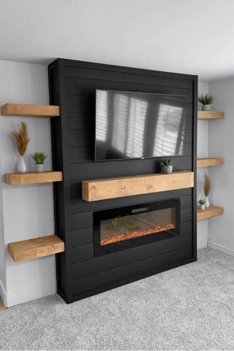 Home Décor, Shiplap Fireplace, Fireplace Built Ins, Fireplace Remodel, Fireplace Tv Wall, Mantle Without Fireplace, Diy Shiplap Fireplace, Fireplace Wall, Fireplace Ideas