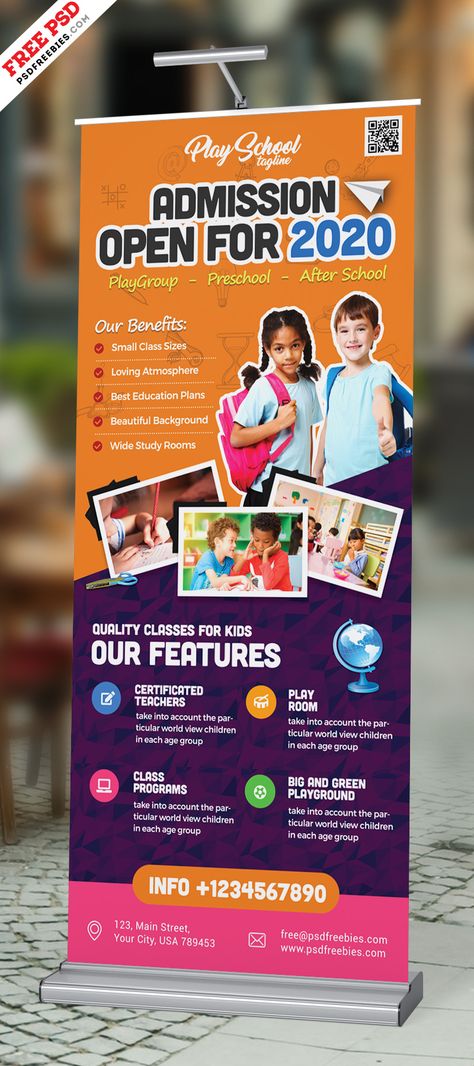 School Admission Open Roll-up Banner PSD Promotion, Layout, Design, Banner Design, Banners, School Admissions, School Opening, Admissions Poster, School Advertising