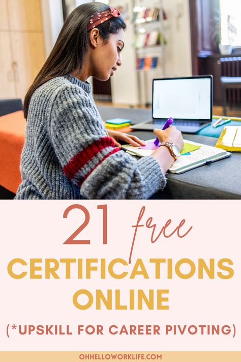 Making a career change has its set of challenges, but getting certification courses online makes the transition easier to manage. And it can give a boost of validation to help you get your foot in the door and in front of hiring managers and potential clients. Give yourself the best chances to qualify for jobs and projects by getting professional certification courses online. I list 21 free online certification courses; click on the link below for the complete list. Online Job Websites, Online Courses With Certificates, Certificate Programs Career, Online Typing Practice, Free College Courses Online, Free Online Education, Online Learning, Online Courses, Free Certificate Courses