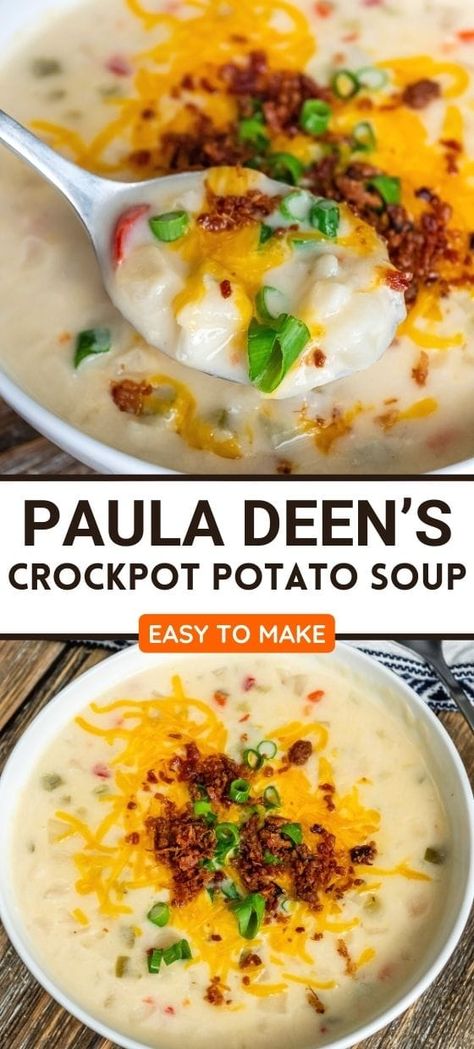 Paula Deen’s Crockpot Potato Soup Foodies, Paula Deen, Chilis, Slow Cooker, Desserts, Crockpot Loaded Potato Soup, Crockpot Baked Potato Soup, Cheesy Potato Soup, Crock Pot Potato Soup