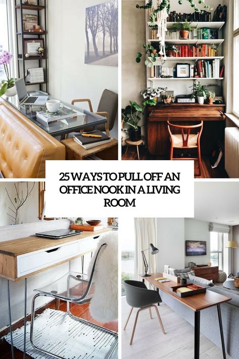 25 Ways To Pull Off An Office Nook In A Living Room Home, Home Office, Office Bedroom Combo Ideas Small Spaces, Desk In Living Room, Desk In A Living Room, Living Room Office Desk, Desk In Dining Room Ideas, Office Bedroom Combo, Desk In Dining Room