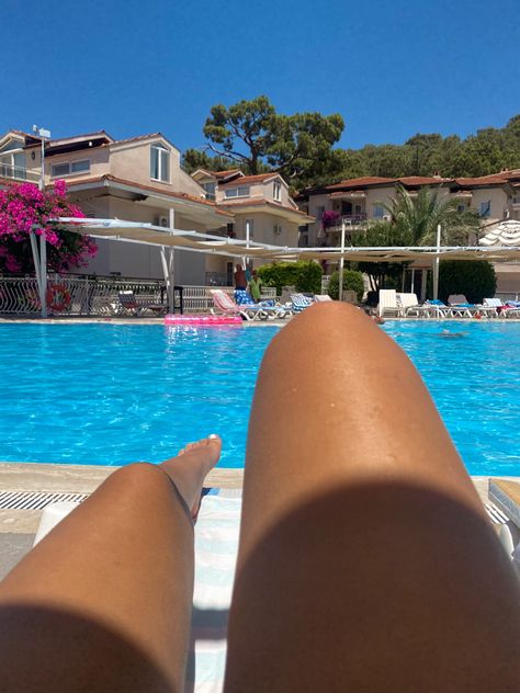 Tanned legs on a sunbed, sat beside an outdoor swimming pool in Turkey Fitness, Collage, Instagram, Sunbathing, Sunbed, Tanning, Pool, Sunshine, Staycation