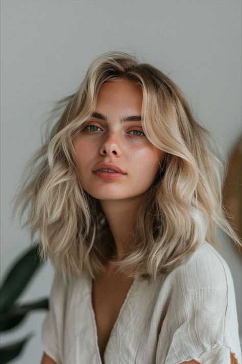 Relaxed and chic medium-length beach wave bob, perfect for casual elegance in any season