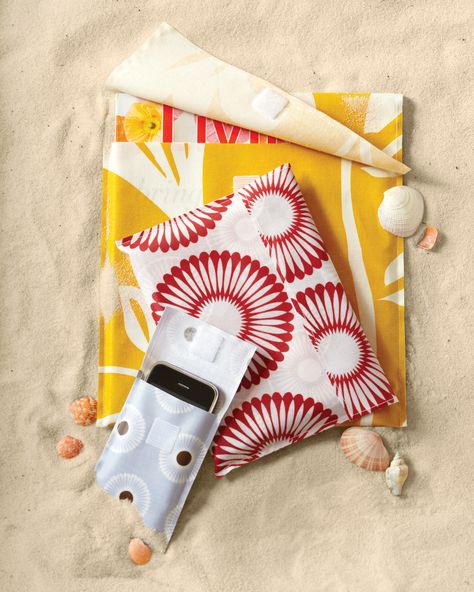 A trip to the beach is best spent with a good summer read. But water, sand, and reading never mix. To protect the pages, offer a set of waterproof book covers made of vibrant-colored oilcloth.  #marthastewart #diydecor #diyprojects #diyideas #handmadegiftideas Sewing Projects, Ankle Boots, Boho, Diy, Beach Cover Ups, Printed Tote Bags, Diy Napkins, Sewing Clothes, Diy And Crafts Sewing