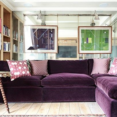 Love the purple velvet couch!  See all our stylish living room design ideas on HOUSE by House & Garden, including this television room in a London flat designed by Adam Bray, which features a purple mohair velvet sofa. Home, Living Room Designs, Interior, Home Décor, Design, Interior Design, Best Interior, Room Design, Home Decor